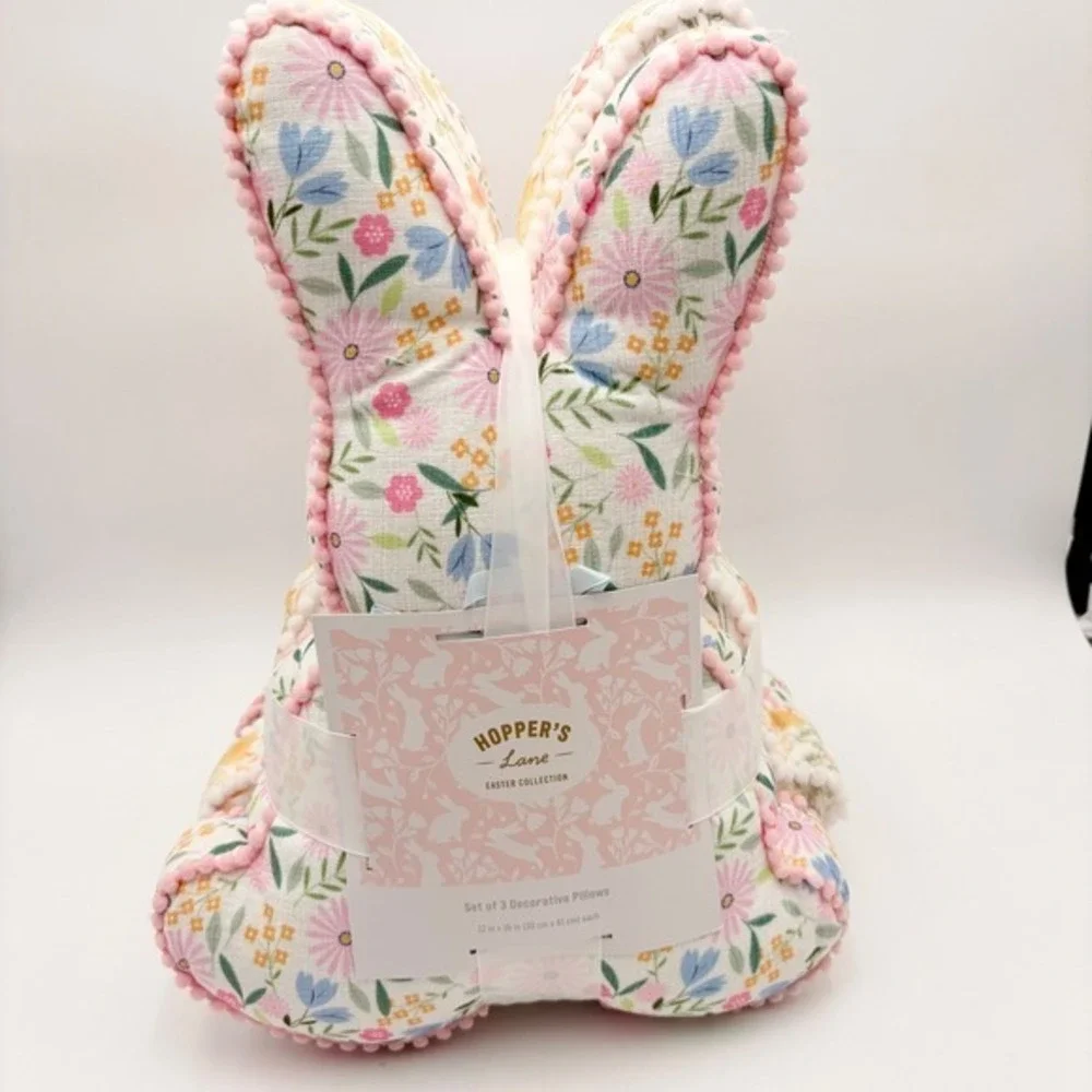 Hopper's Lane Easter Collection Set of‎ 3 Floral Bunny Decorative Pillows 16x12